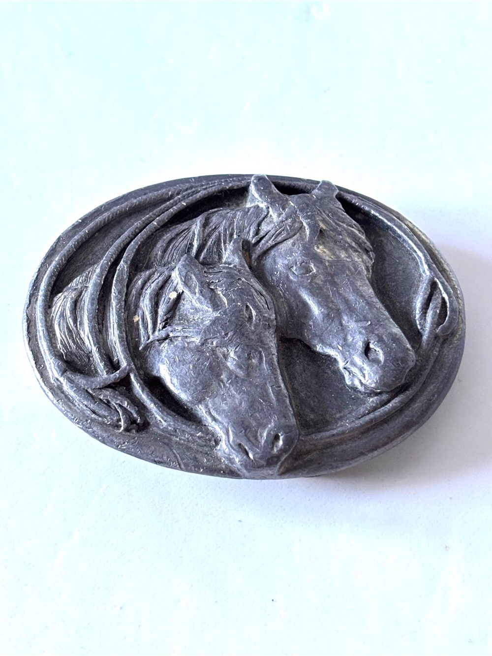 Siskiyou Vintage Belt Buckle Brass 1983 Two Double Horses Heads
